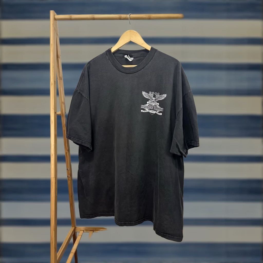 Hanes VTG Black Biker T-Shirt 3XL Hanes Motorcycle Eagle Faded Worn Mens Short Sleeve Shirt Size US XXL / EU 58 / 5 - 1 Thumbnail