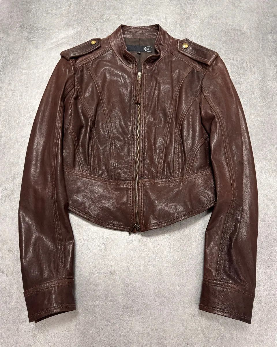 Just Cavalli FW2011 Cavalli Cropped Brown Leather Jacket Size XS / US 0-2 / IT 36-38 - 1 Thumbnail