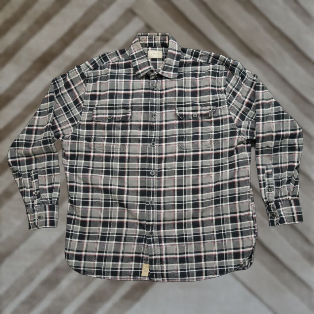 Vintage JACHS Shirt Mens XL Green Red Plaid Flannel Button-Up Workwear Cotton Classic Button-Down Pockets Size US XL / EU 56 / 4 - 1 Thumbnail