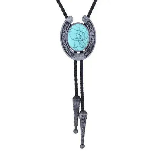 Other Western Horseshoe Agate Turquoise Leather Rope bolo tie Size ONE SIZE - 1 Thumbnail