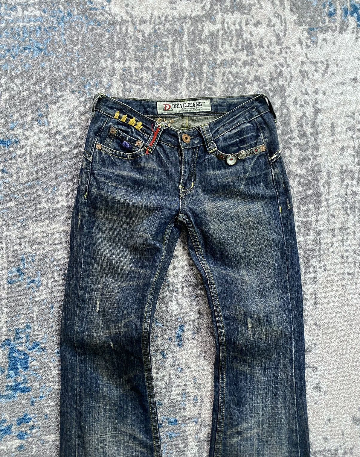 Japanese Brand Japanes Drive Distressed Flared Studded Jeans Size 24" / US 00 / IT 34 - 4 Thumbnail