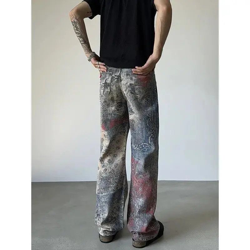 Japanese Brand Retro loose splashed ink graffiti printed jeans Size US 32 / EU 48 - 3 Thumbnail
