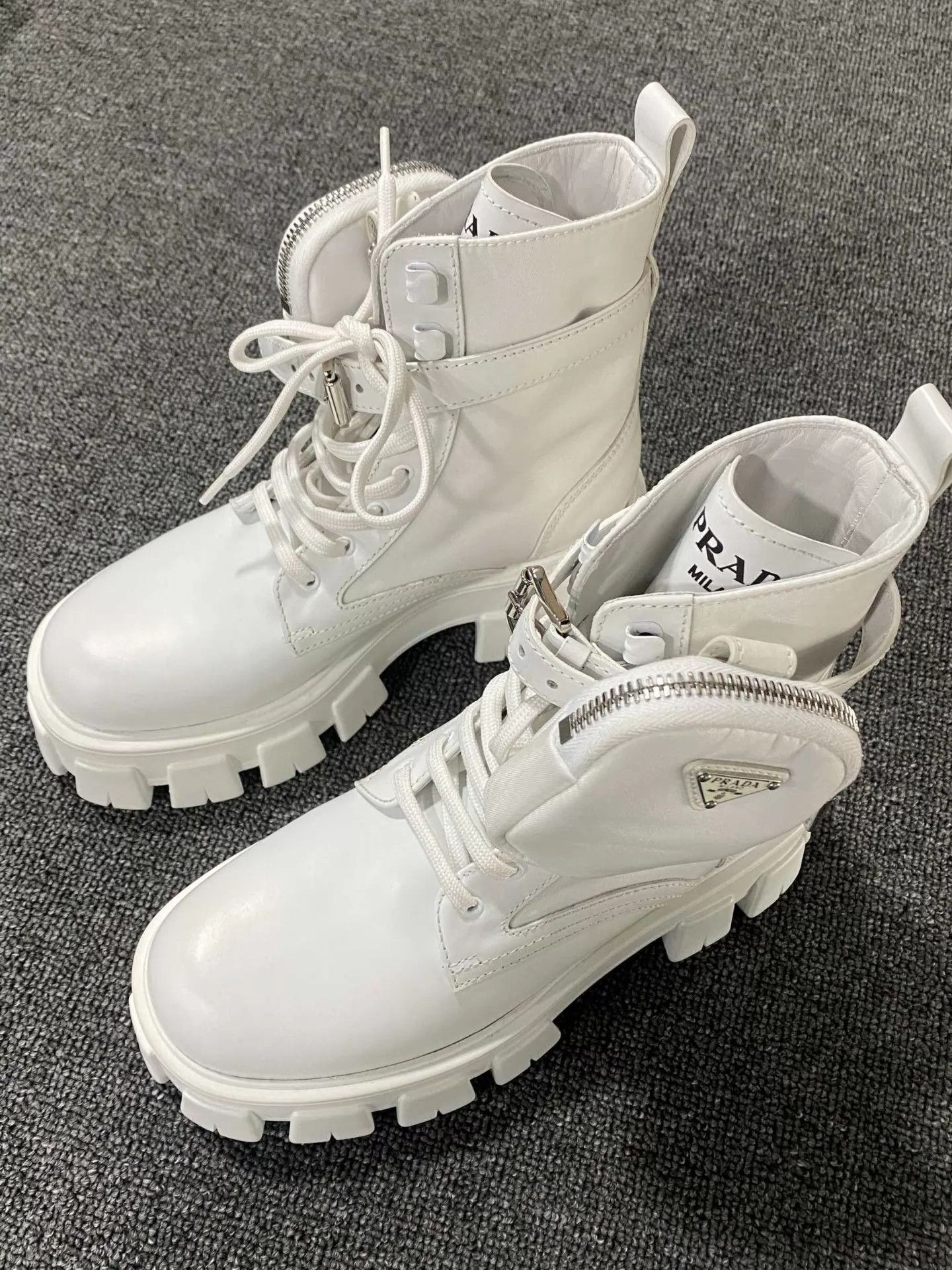 Prada PRADA white wallet triangle logo boots 37 Size US 6.5 / IT 36.5 - 1 Thumbnail