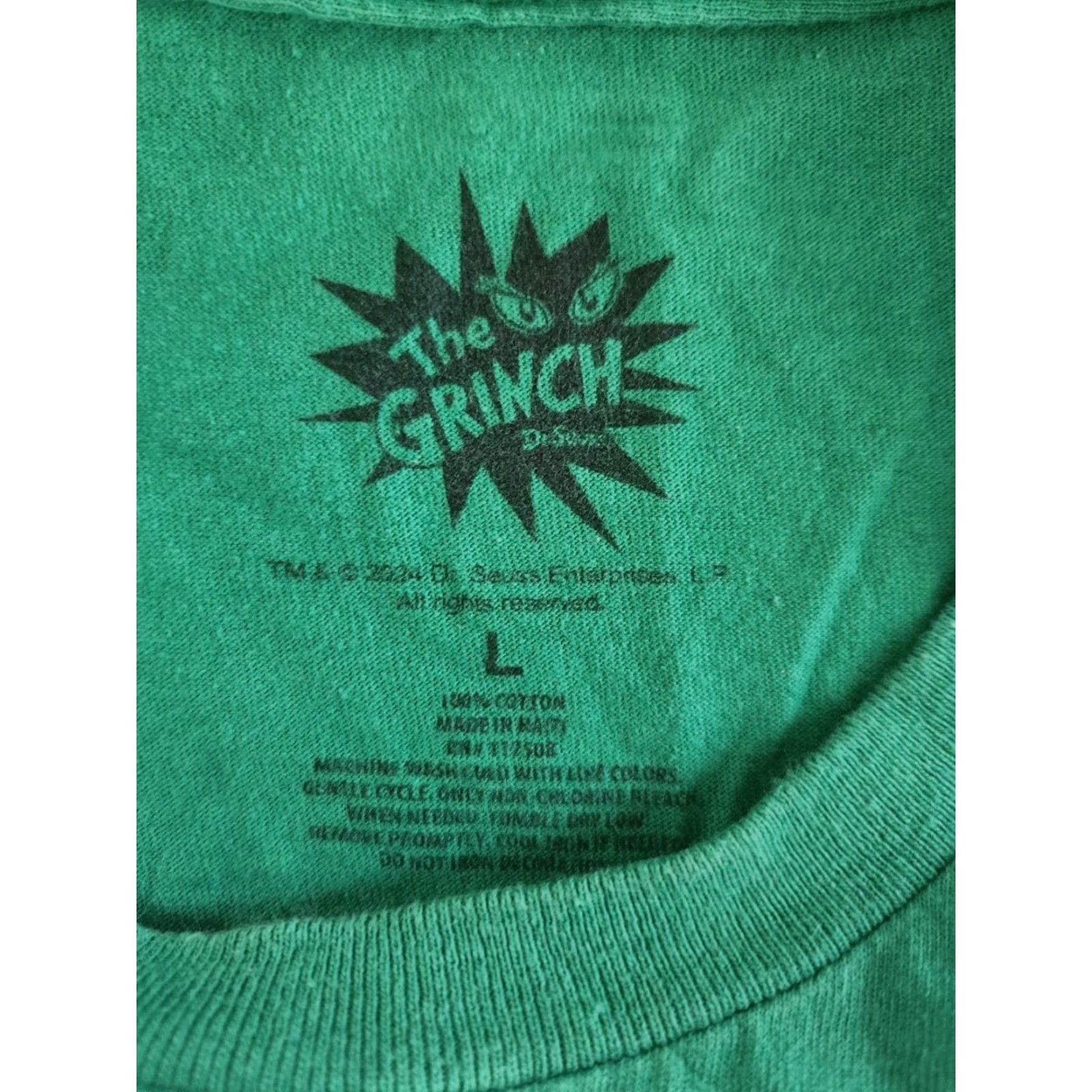 Hereu Dr Seuss The Grinch Here For The Presents Green Short Sleeve T-Shirt L Mens Christmas Shirt Cotton Crew Neck Graphic Print Vintage No Size US L / EU 52-54 / 3 - 2 Thumbnail