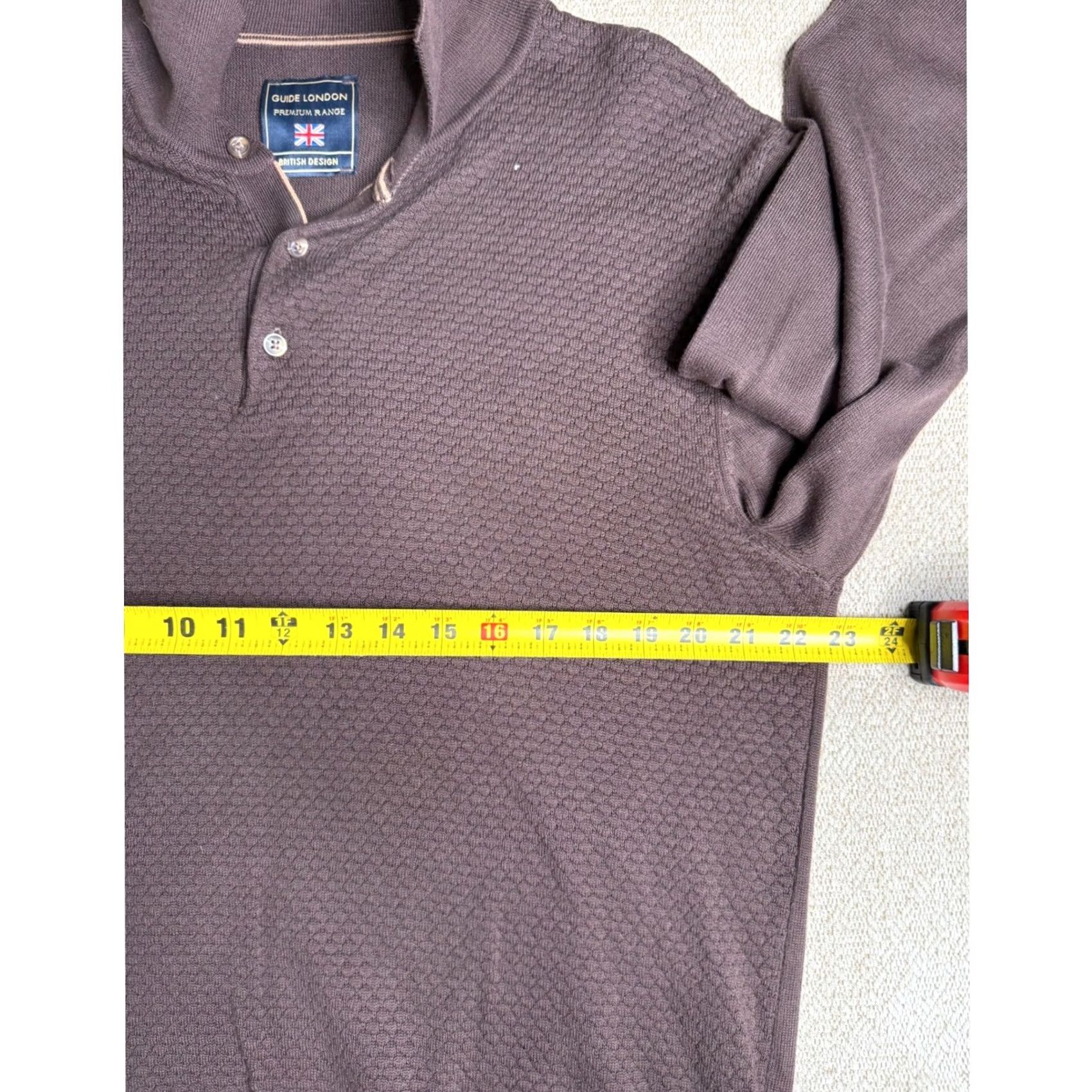Vintage Guide London Premium Range Polo Shirt Knit Textured Brown XL Men Shirt Geometric 100% Cotton Collared Button Down Breathable Long Sleeve Size US XL / EU 56 / 4 - 6 Thumbnail