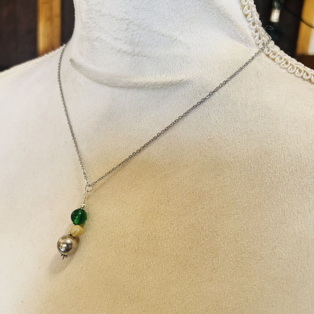 Handmade Handcrafted vintage bead drop pendant on chain necklace Size ONE SIZE - 4 Thumbnail