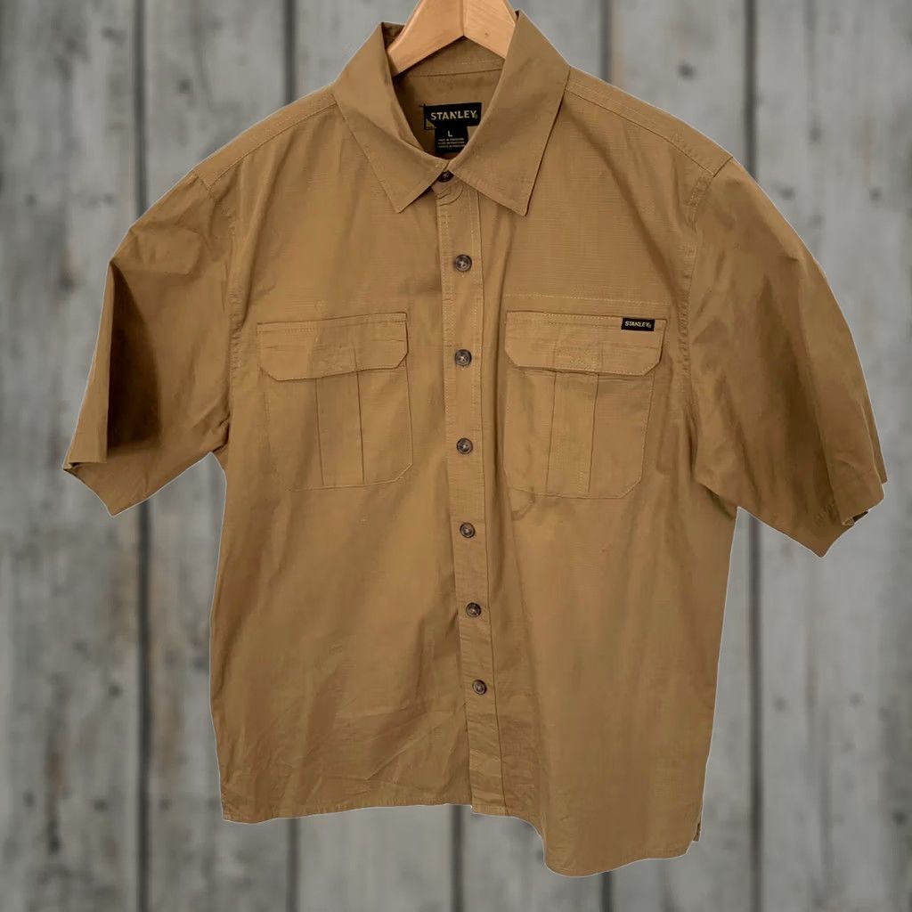 Vintage Stanley Workwear Shirt Mens Large Gold Tan Short Sleeve Button Up Ripstop Sz Size US L / EU 52-54 / 3 - 1 Thumbnail