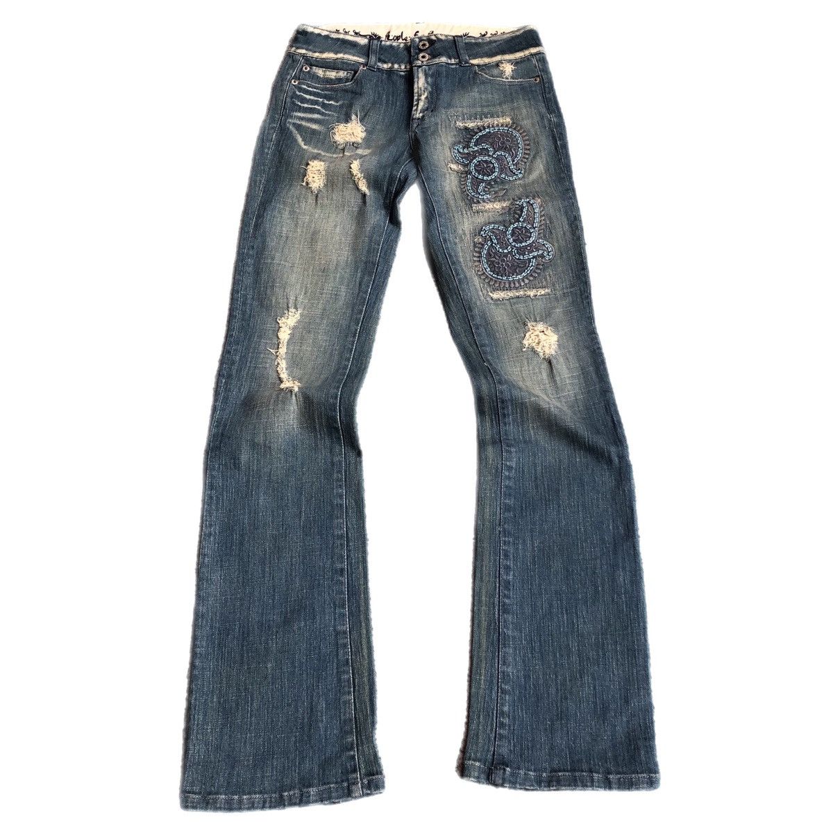 Japanese Brand People 4 Peace Flared Distressed Floral Embroidered Size US 27 - 6 Thumbnail