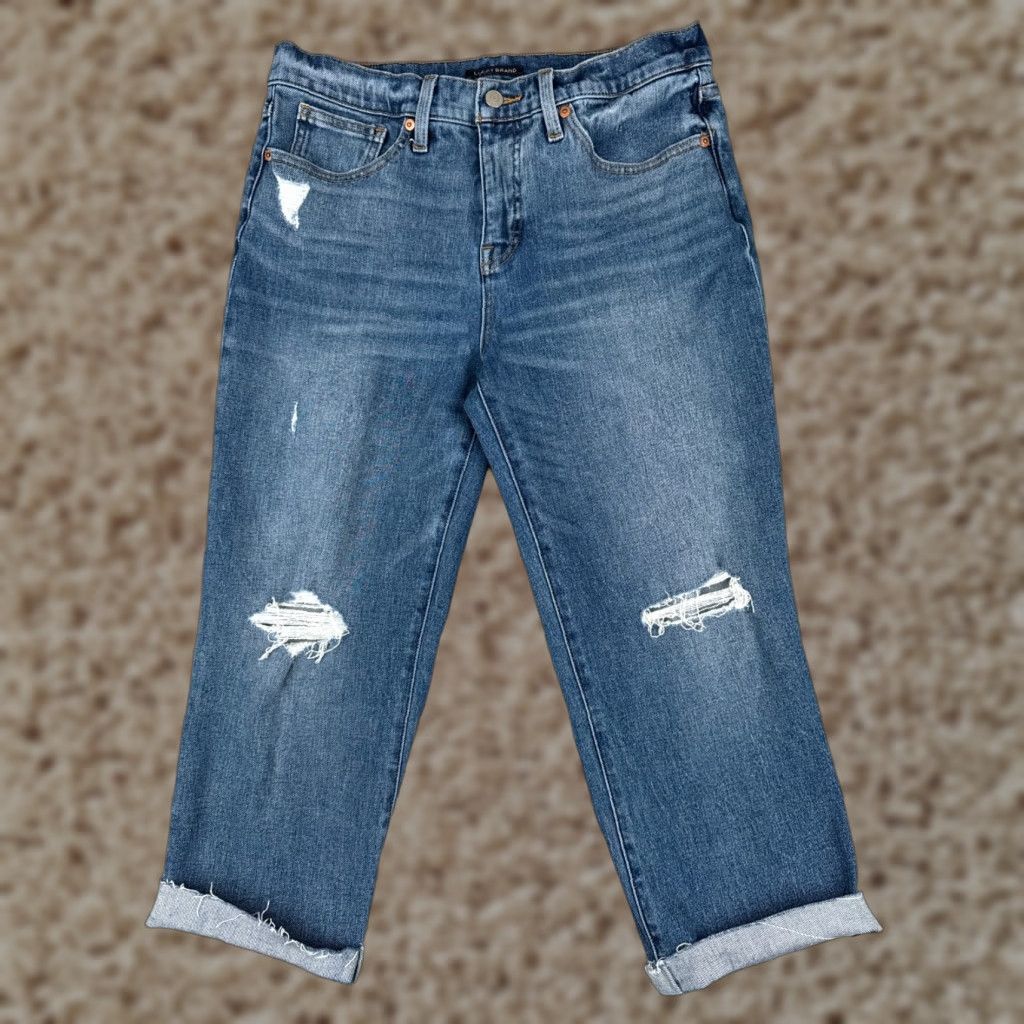 Lucky Brand Lucky Brand Jeans Womens 12 Blue Denim Crop High Rise Distressed Cotton 31x22 Size 34" / US 12 / IT 48 - 1 Thumbnail