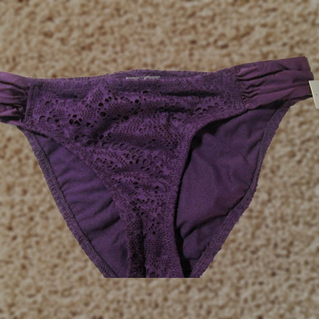 Mossimo Mossimo Bikini Bottom XL Purple Ruched Side Crochet Beachwear Womens Bottom NWT Size 40" / US 18 - 1 Thumbnail