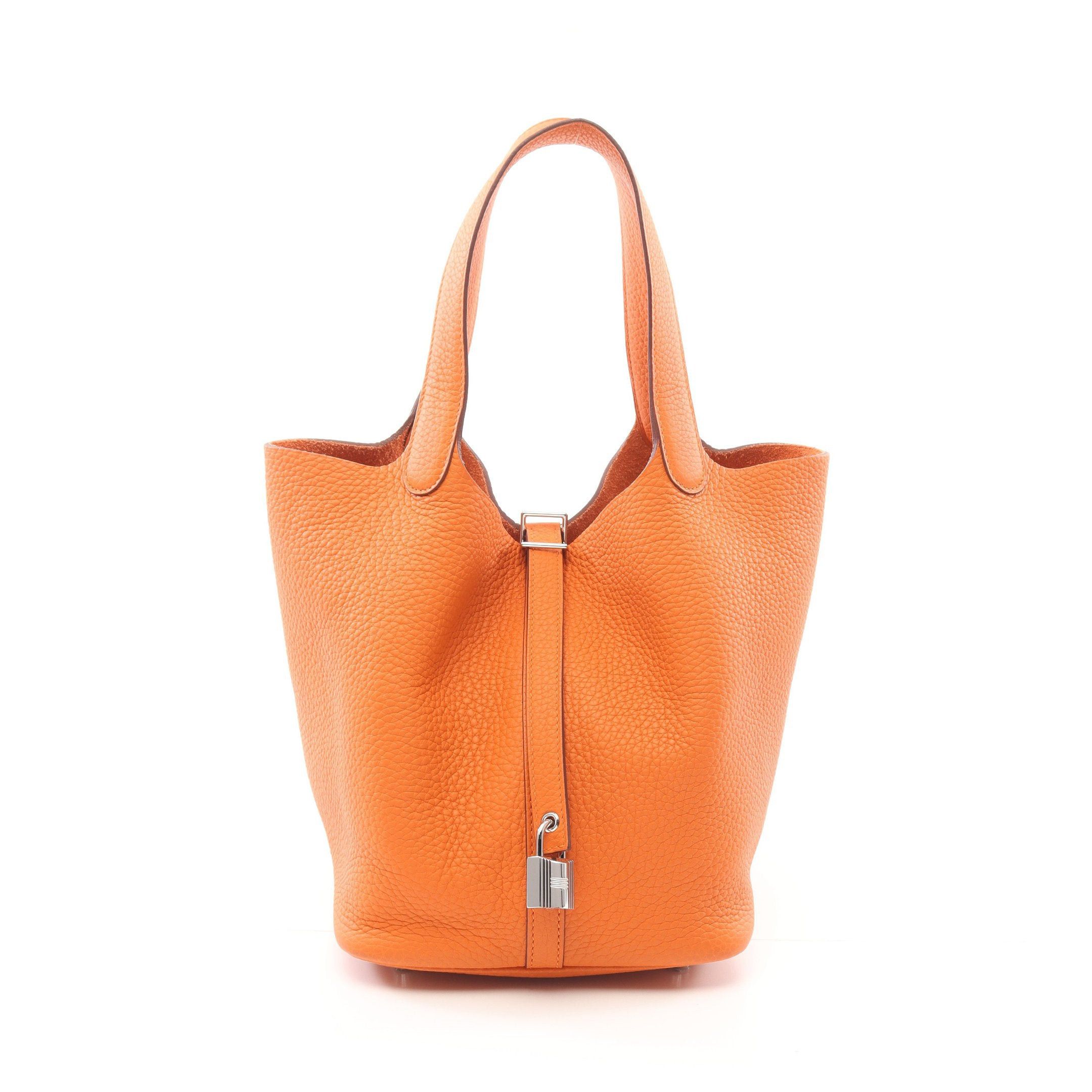 Hermes Hermes Picotane Lock Mm Handbag Clemence Leather Orange Silver Hardware U Stamp Size ONE SIZE - 1 Thumbnail