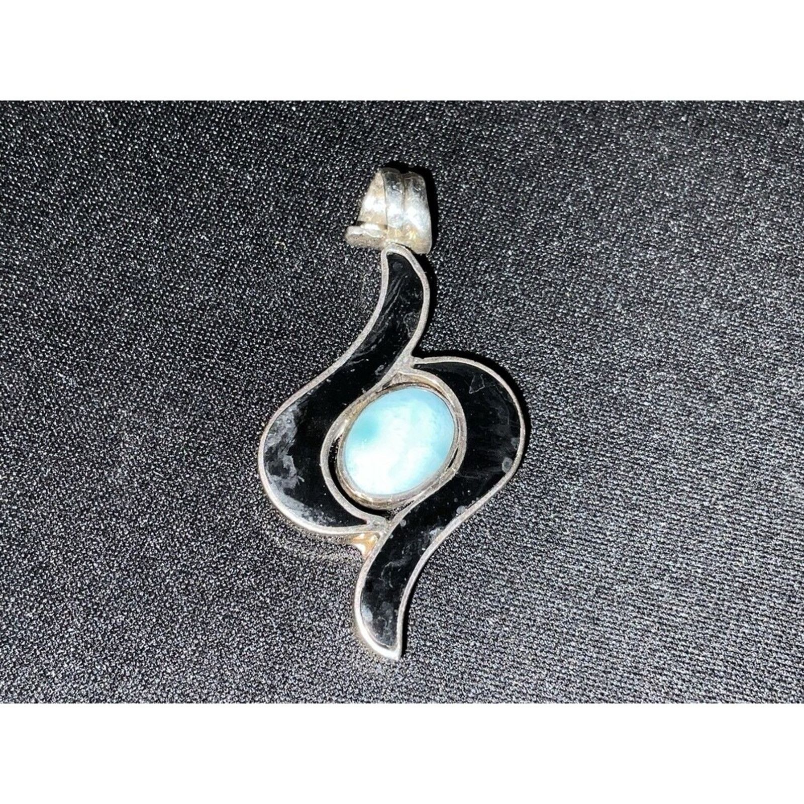 Other 925 Sterling Silver Larimar & Onyx Vintage Sterling Pendant Size ONE SIZE - 2 Thumbnail