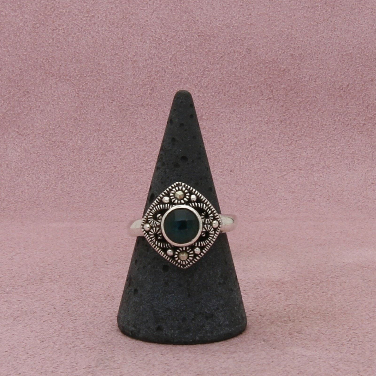Sterling Silver sterling silver marcasite studded blue cz ring size 9 Size ONE SIZE - 1 Thumbnail