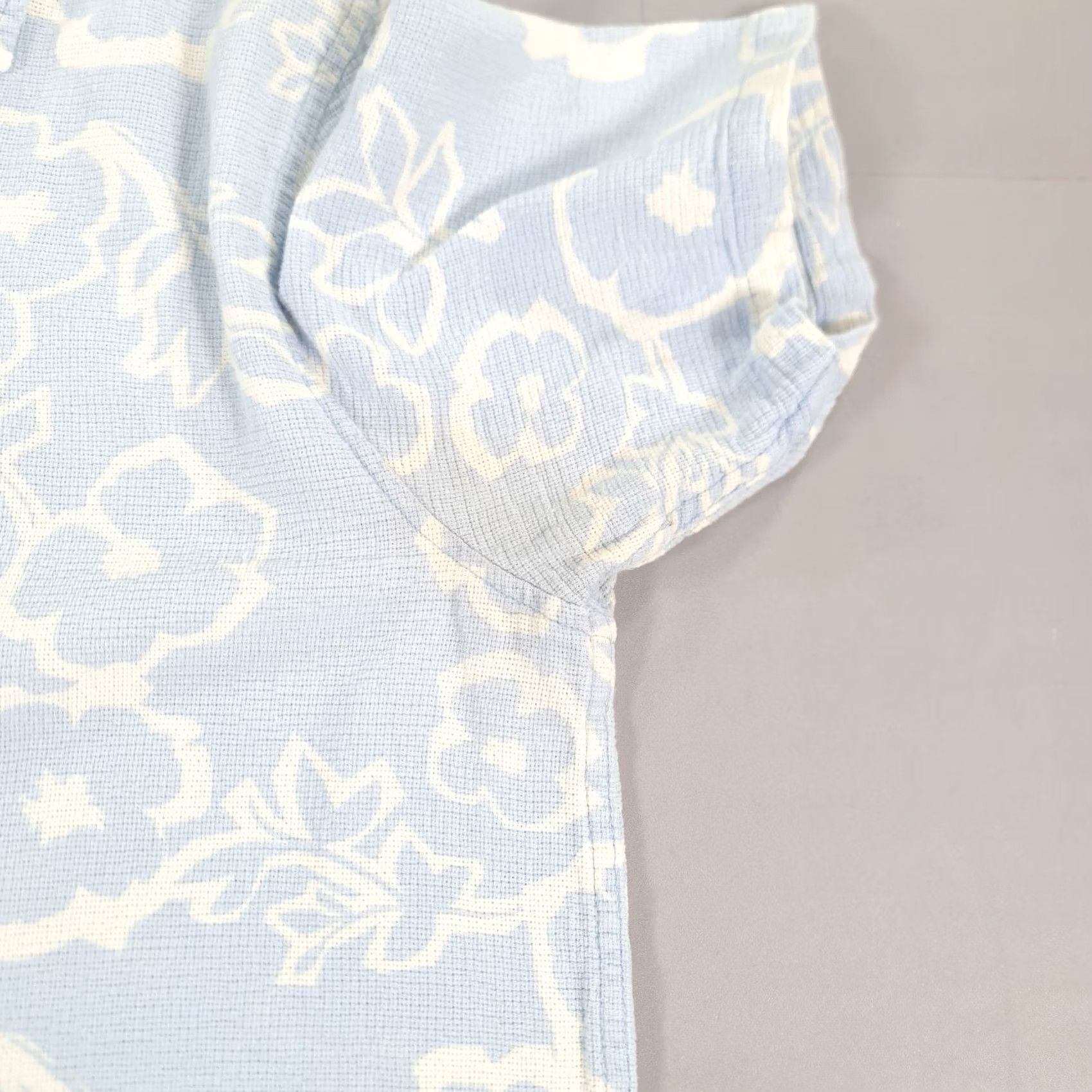 Folk Folk Shirt Blue Floral Short Sleeve Spread Collar Button-Up Men Large L Holiday Casual Travel Summer Cotton Size US L / EU 52-54 / 3 - 5 Thumbnail