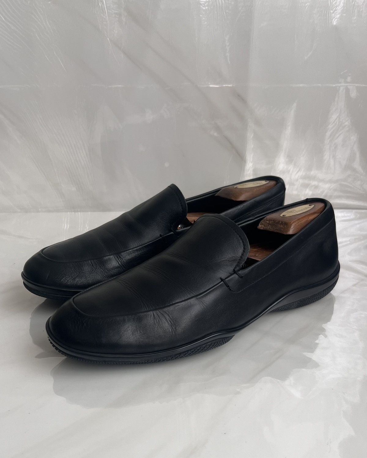 Prada Prada Black Leather vibram slip on loafers Size US 8 / EU 41 - 3 Thumbnail