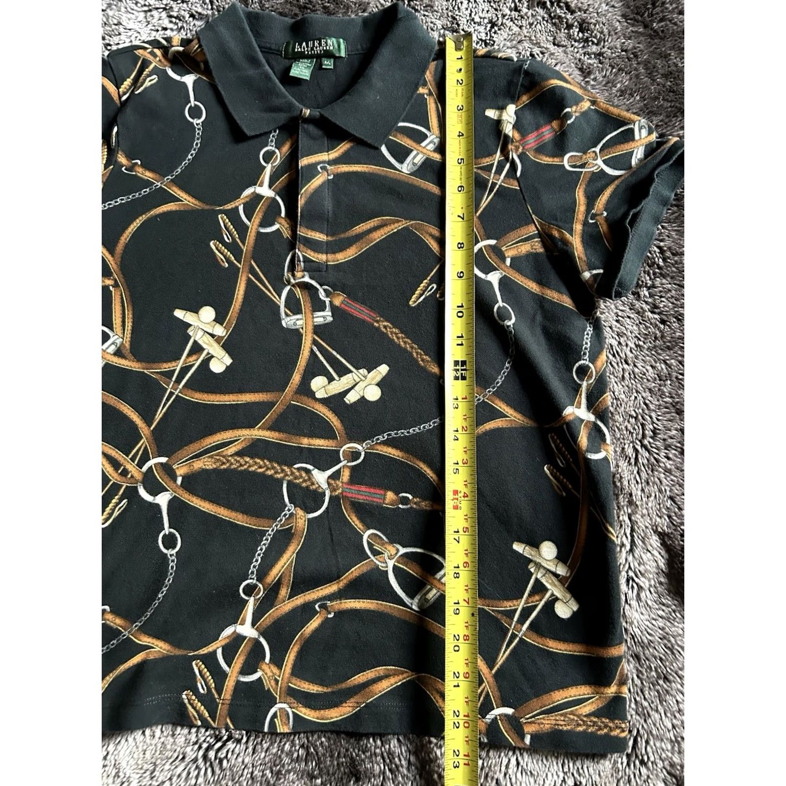 Ralph Lauren VINTAGE Ralph Lauren Black Equestrian Bridle Print Polo T-Shirt Petite L Womens Size L / US 10 / IT 46 - 4 Thumbnail