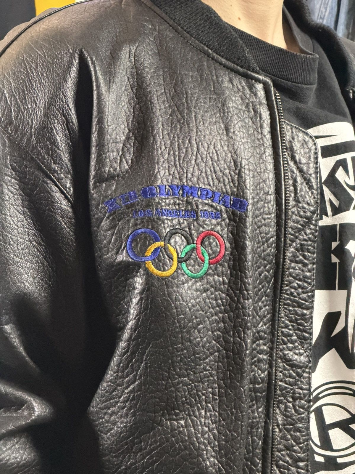 Adidas Vintage 80s Adidas Leather Jacket – Black Olympics Bomber Size US M / EU 48-50 / 2 - 7 Thumbnail