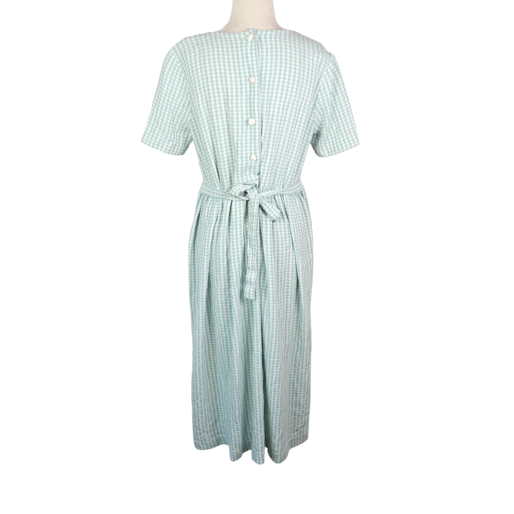 Vintage VINTAGE 90s Mint Green and Cream Gingham Midi Dress M Women Short Sleeve Sundress Casual 80s 90s Pattern Dress Mid Size M / US 6-8 / IT 42-44 - 4 Thumbnail