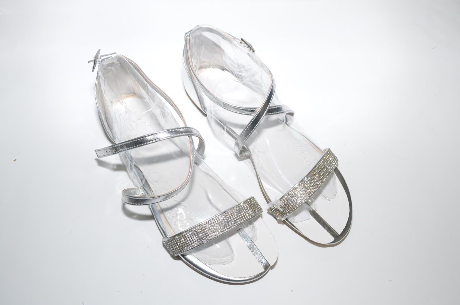 Designer Silver Rhinestone Strap Sandals, Size 11 Size US 11 / IT 41 - 3 Thumbnail