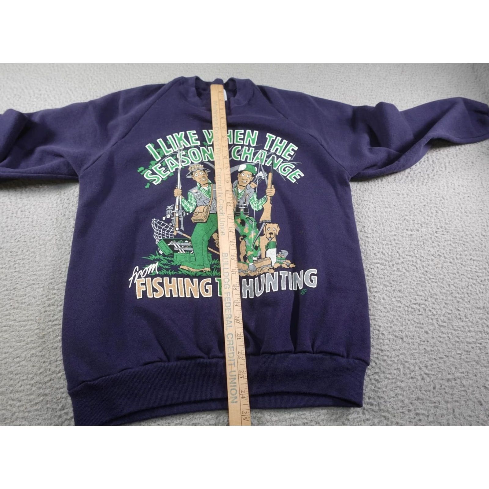 Jerzees VINTAGE Jerzees Sweatshirt Crewneck Mens Large Blue Graphic Print Funny Fishing Hunting Nature USA 90s Size US L / EU 52-54 / 3 - 6 Thumbnail