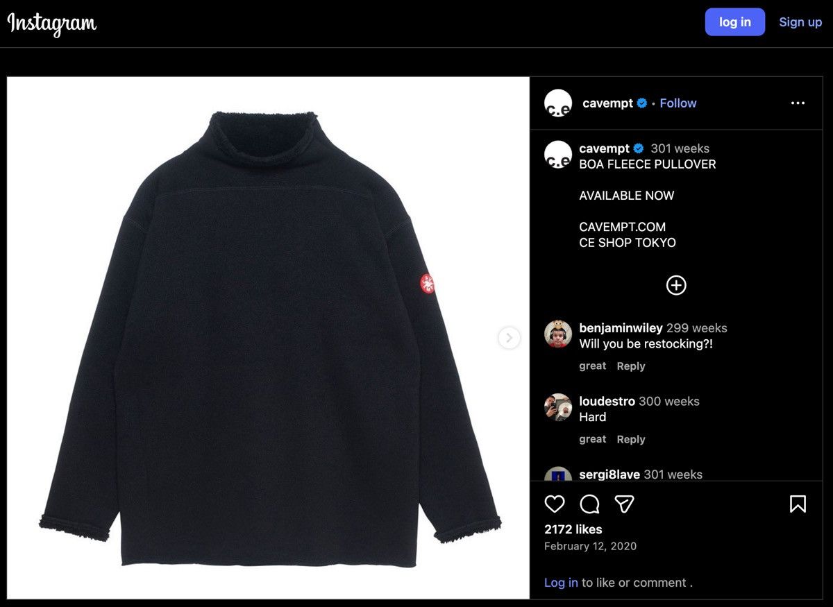 Cav Empt SS20' C.E BOA FLEECE PULLOVER Size US L / EU 52-54 / 3 - 10 Thumbnail