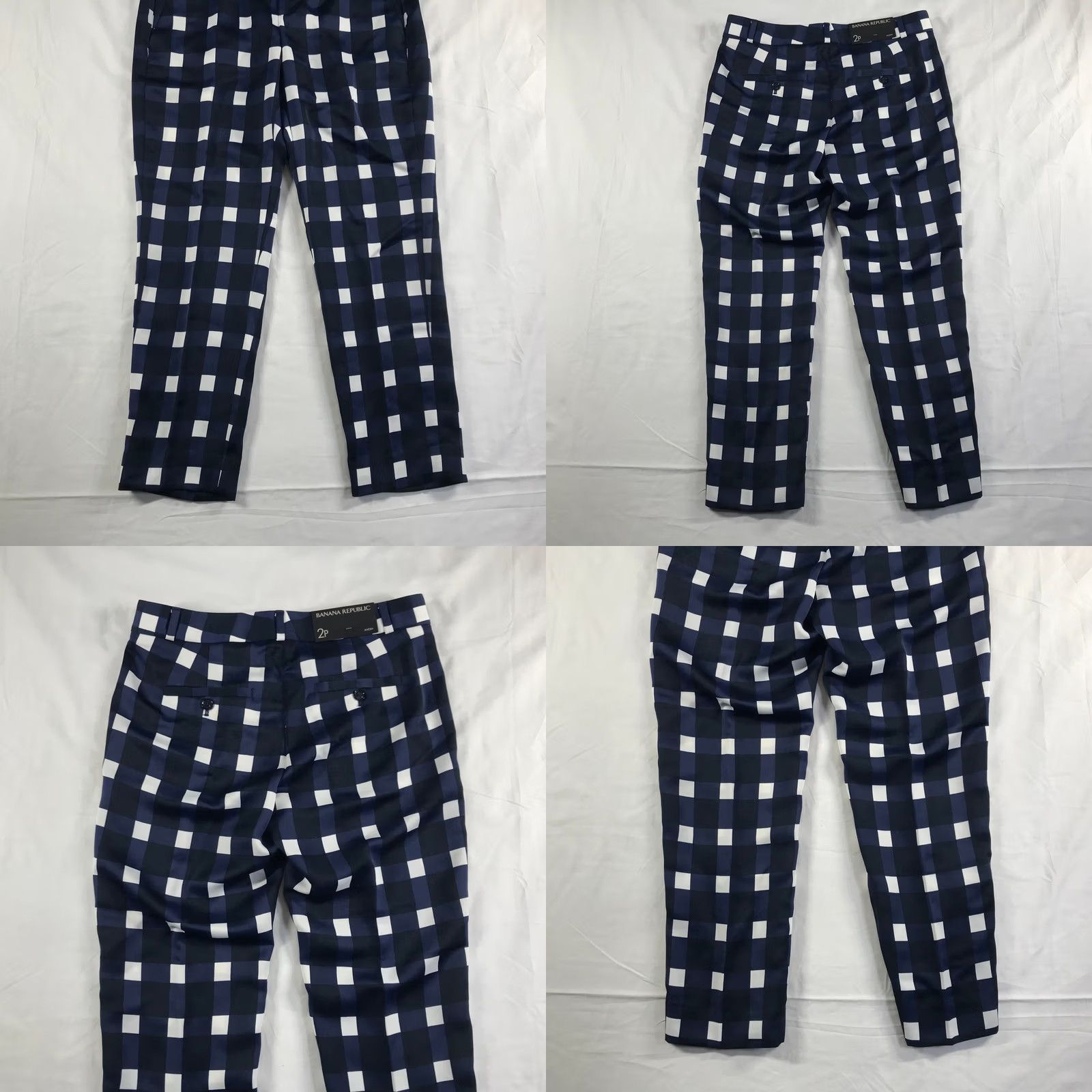 Banana Republic Banana Republic Avery Pants Petite 2 Slim Navy Blue White Gingham Check Ankle Size 26" / US 2 / IT 38 - 9 Thumbnail