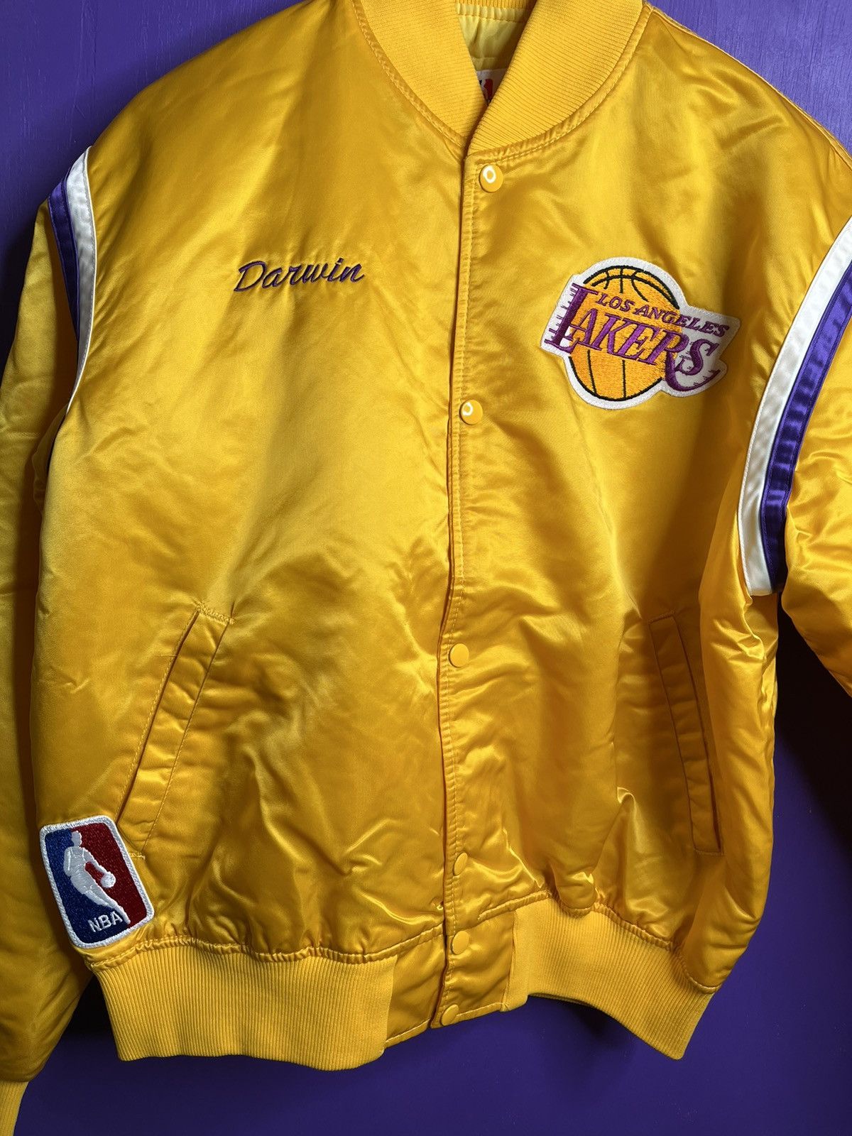NBA × Starter × Vintage Vintage 80s Starter Darwin Los Angeles lakers satin jacket Size US L / EU 52-54 / 3 - 3 Thumbnail