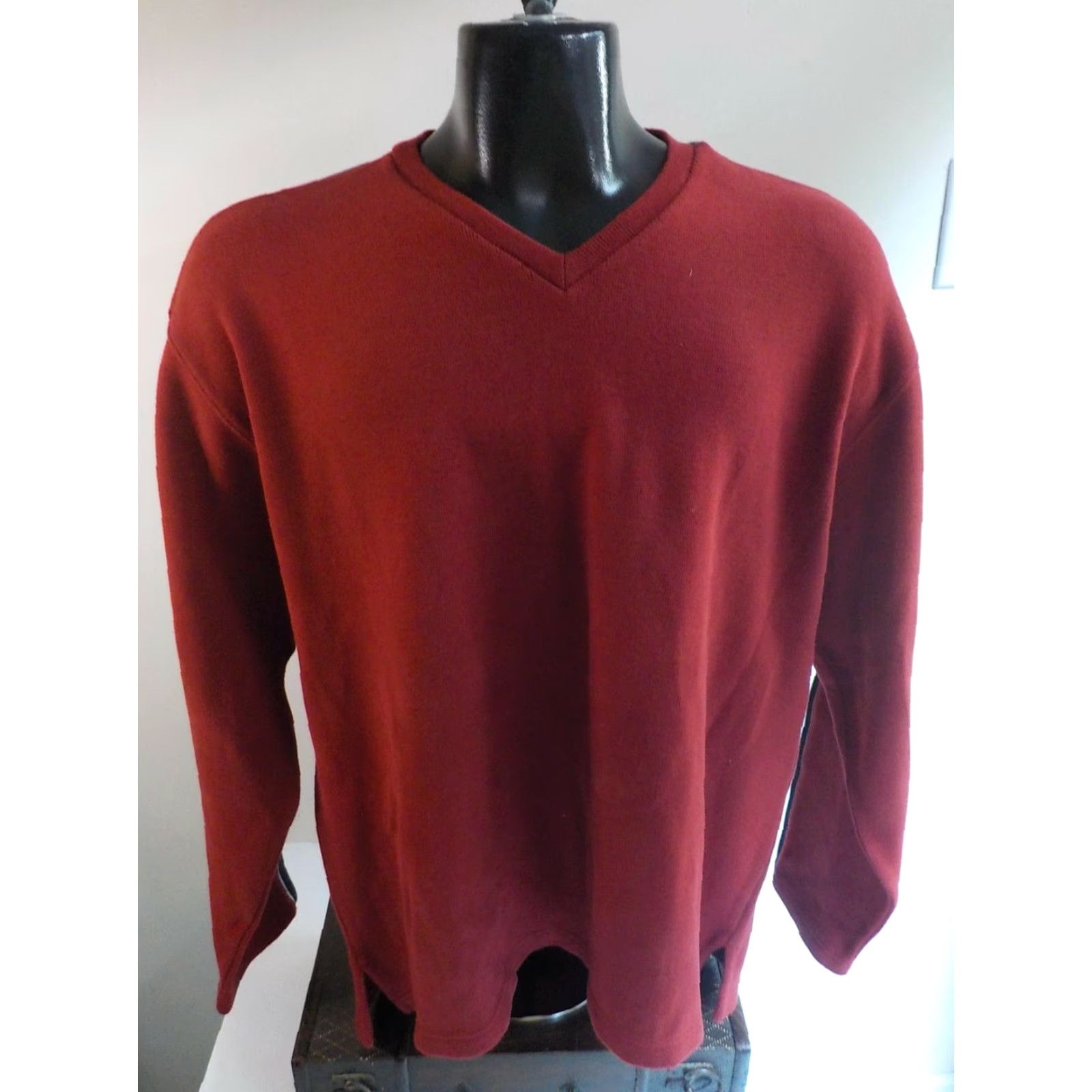 J.Crew J.CREW V-Neck Pullover Sweatshirt Maroon with Navy White Stripe Down Sleeves - SZ L NWT Mens Pullover Cotton Jersey Long Sleeve Knit Shirt Size US L / EU 52-54 / 3 - 2 Thumbnail