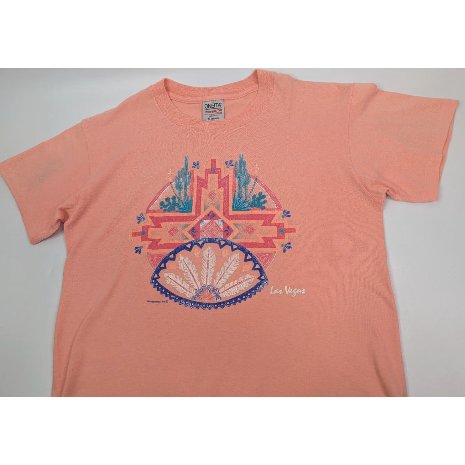 Vintage VINTAGE Las Vegas Southwest Aztec T-Shirt Nike Size M Pink Crew Neck Short Sleeve Oneita Power-T Mens Regular Graphic Print Stitch All Seasons 90s Size US M / EU 48-50 / 2 - 2 Thumbnail