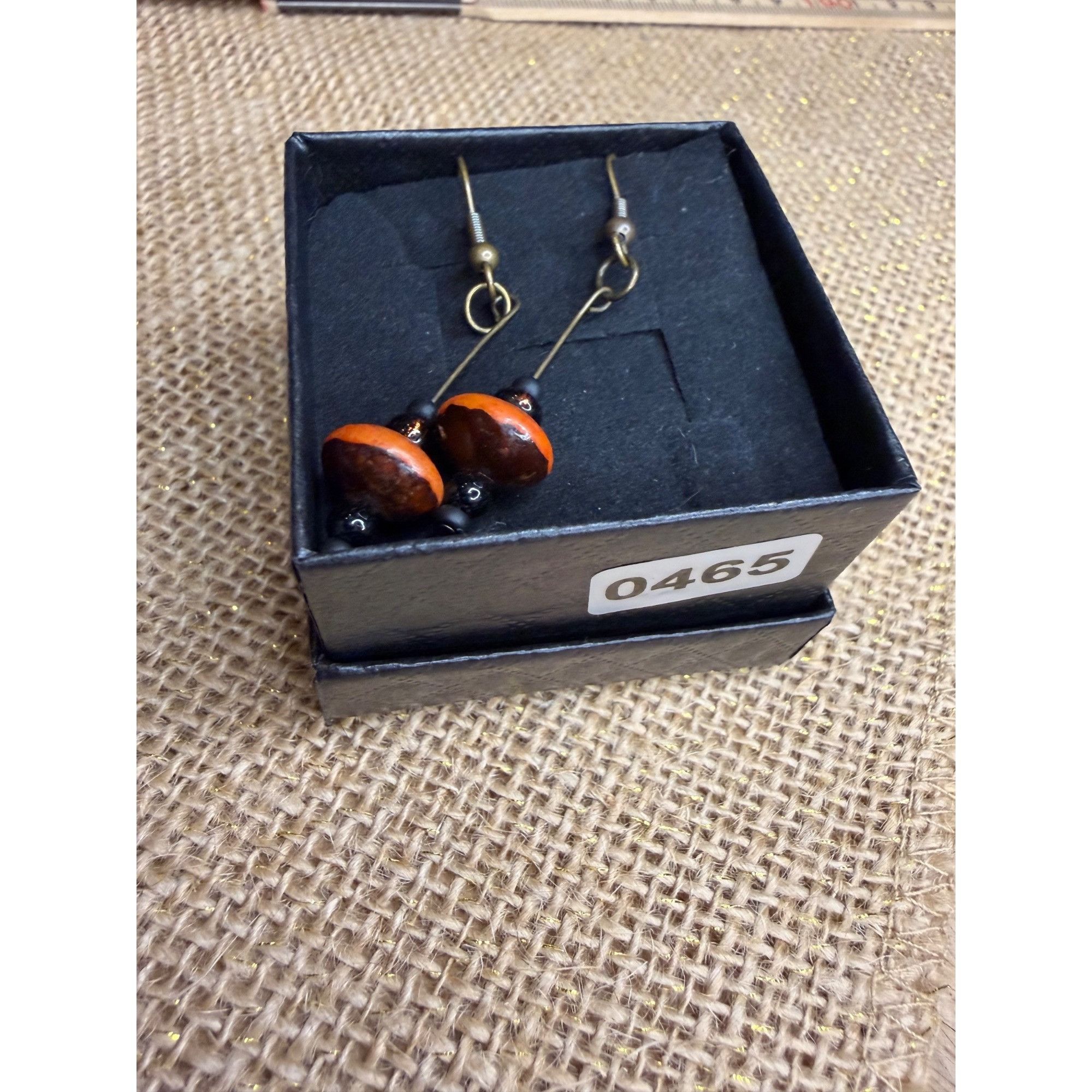 Other Handcrafted Bohemian Orange & Black Beaded Dangle Earrings L Size ONE SIZE - 4 Thumbnail