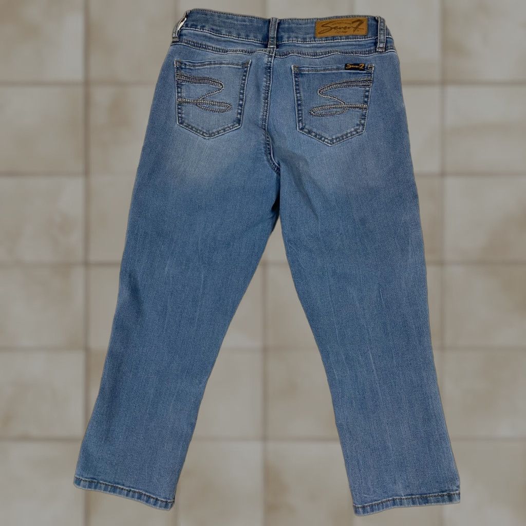 Vintage Seven7 Jeans Womens Capri Regular size 5 Blue Denim Cotton Blend Zip Crop Stretch Size 27" / US 4 / IT 40 - 1 Thumbnail