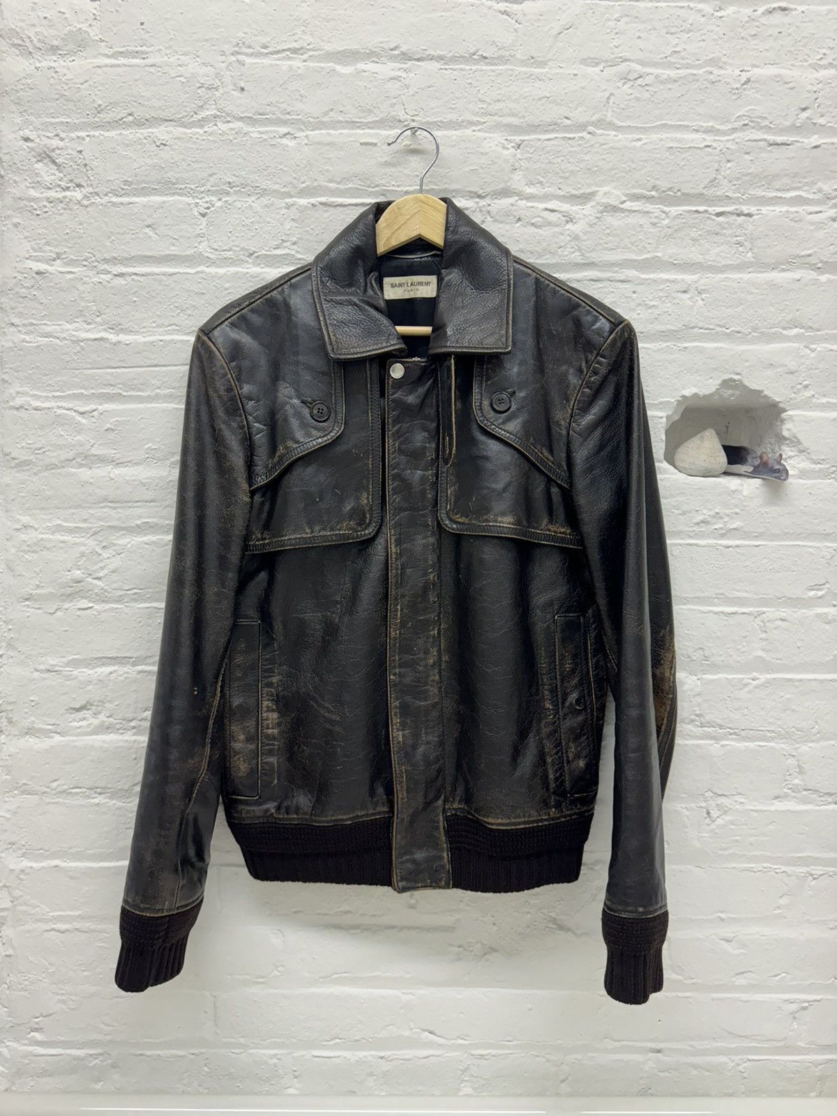 Saint laurent distressed leather jacket outlet