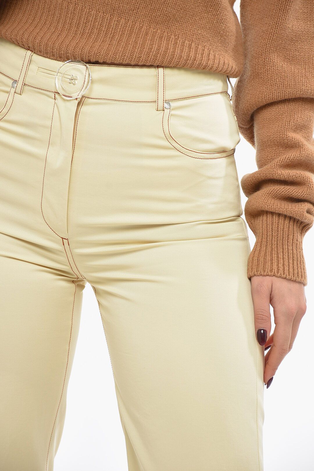 Stella McCartney og1mm0824 Cotton Pants With Visible Stitchings in Ivory Size 26" / US 2 / IT 38 - 3 Thumbnail