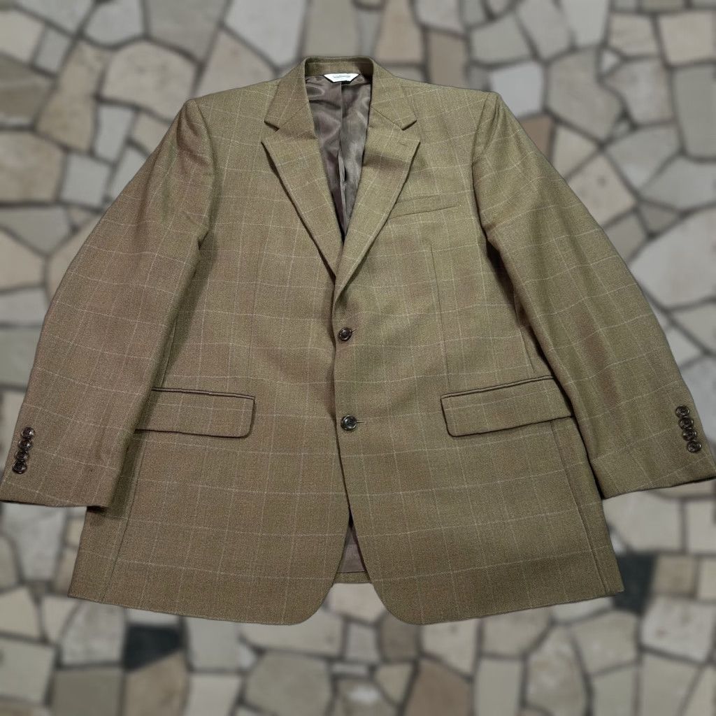 Joseph Joseph & Feiss Blazer Mens 42 Long Brown Wool Windowpane Check Sport Coat Jacket Size 42R - 1 Thumbnail