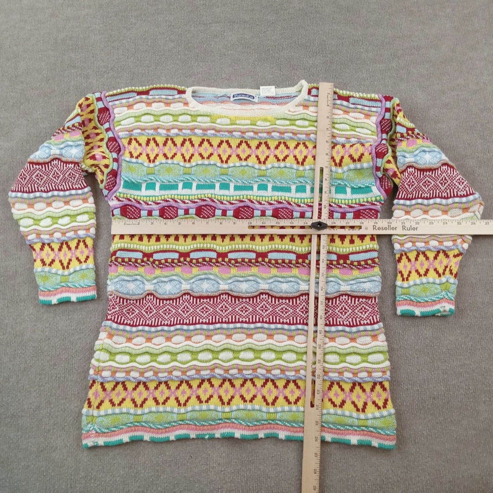 Vintage Mariea Kim Crew Neck Cable Knit Sweater Women's Medium Red White Green Pullover Size M / US 6-8 / IT 42-44 - 2 Thumbnail