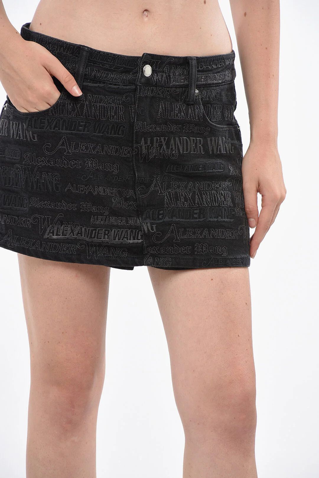 Alexander Wang og1mm0426 Denim Mini Skirt in Black Size 29" - 3 Thumbnail