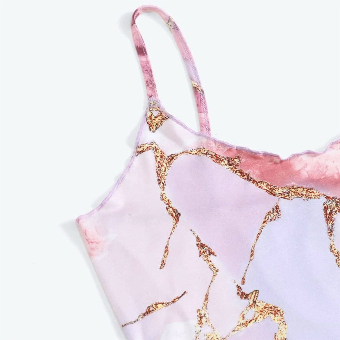 Other New Pink Purple Gold Marble Curly Trim Crop Top Women Small Size S / US 4 / IT 40 - 3 Thumbnail