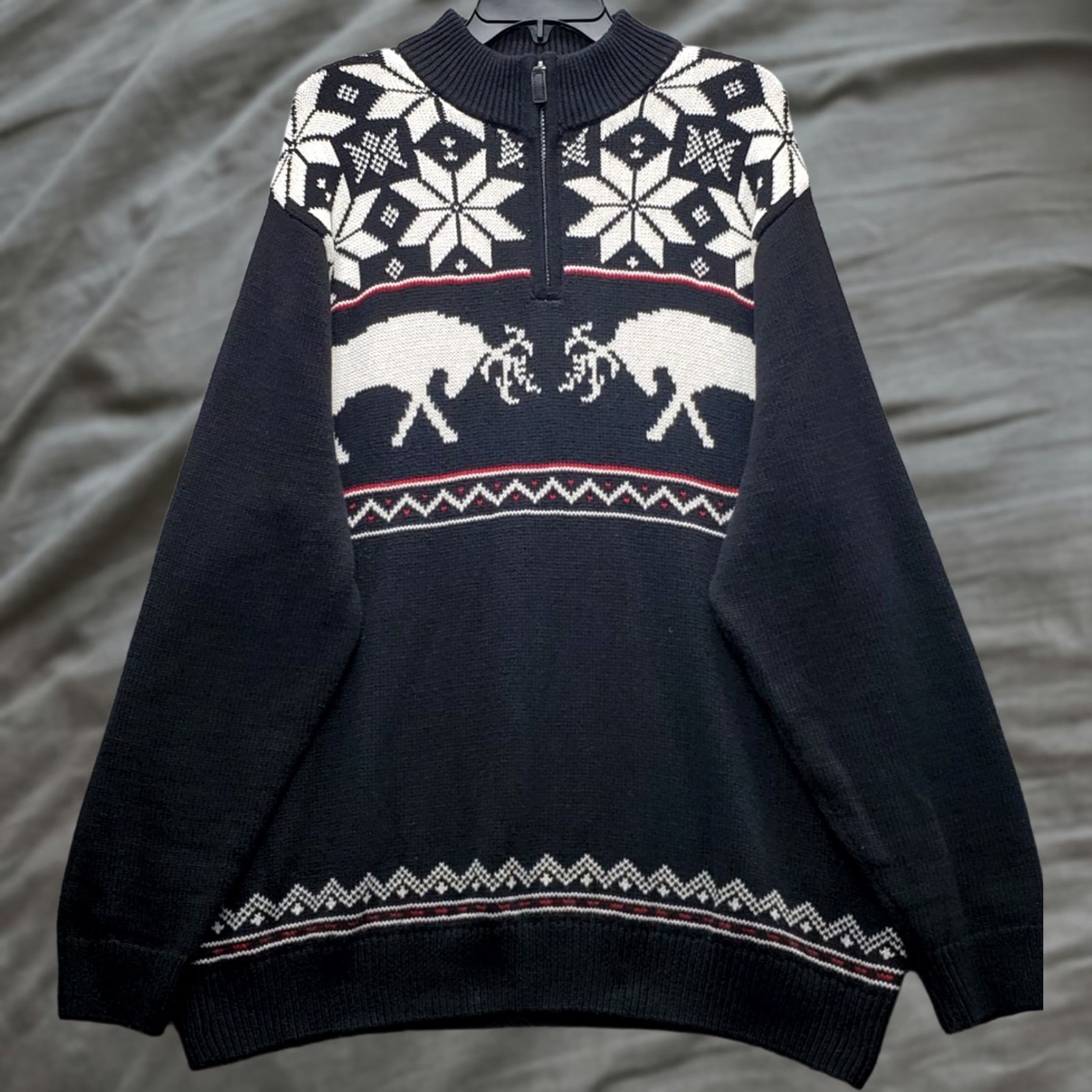 Chaps Chaps Mens XL Multicolor Geometric Chunky-Knit 1/4 Zip Christmas Winter Sweater Shirt Mens Size XL Size US XL / EU 56 / 4 - 1 Thumbnail