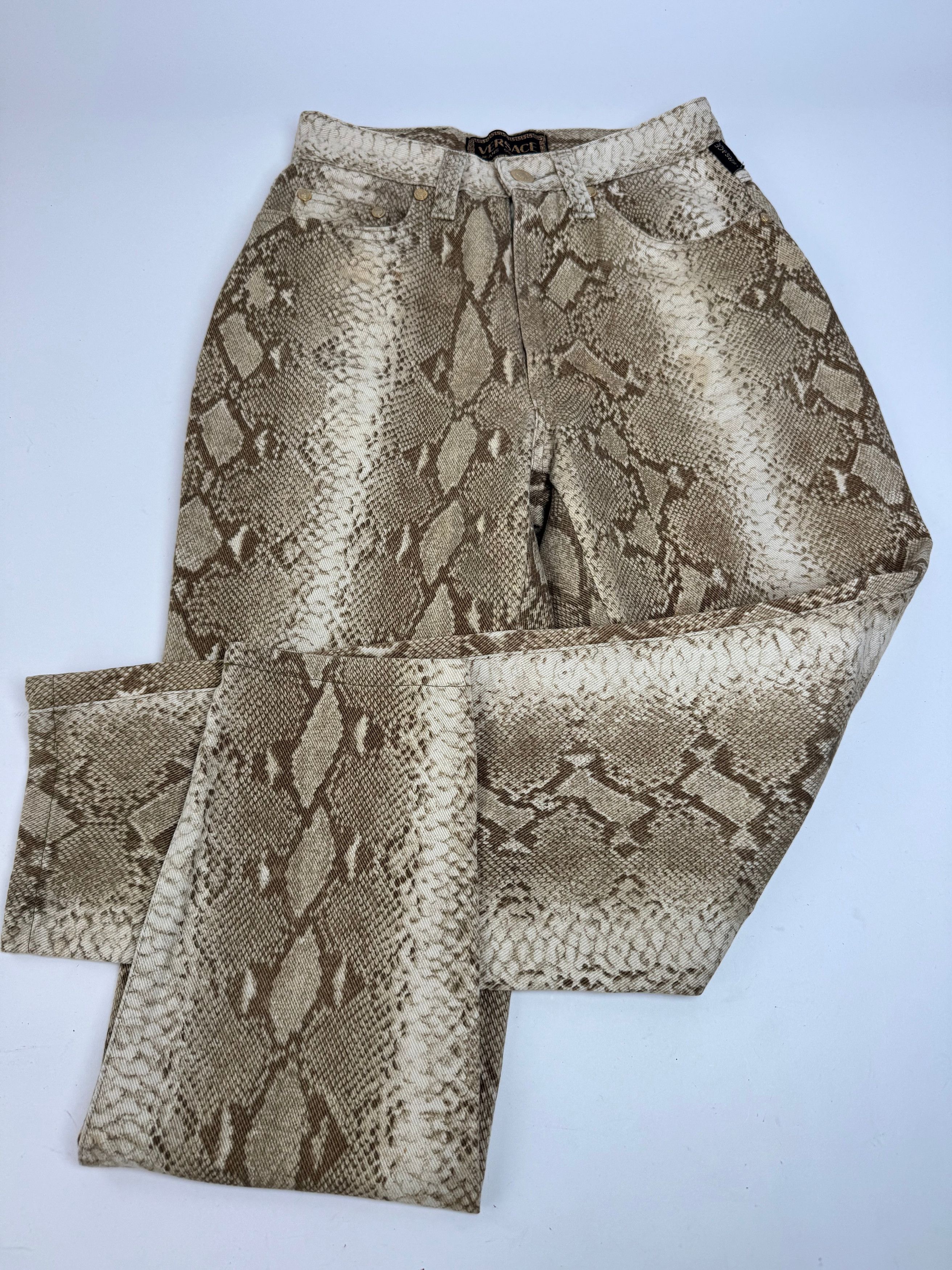 Versace Vintage Snake Emblossed Canvas Pants Gold Size 30" / US 8 / IT 44 - 1 Thumbnail