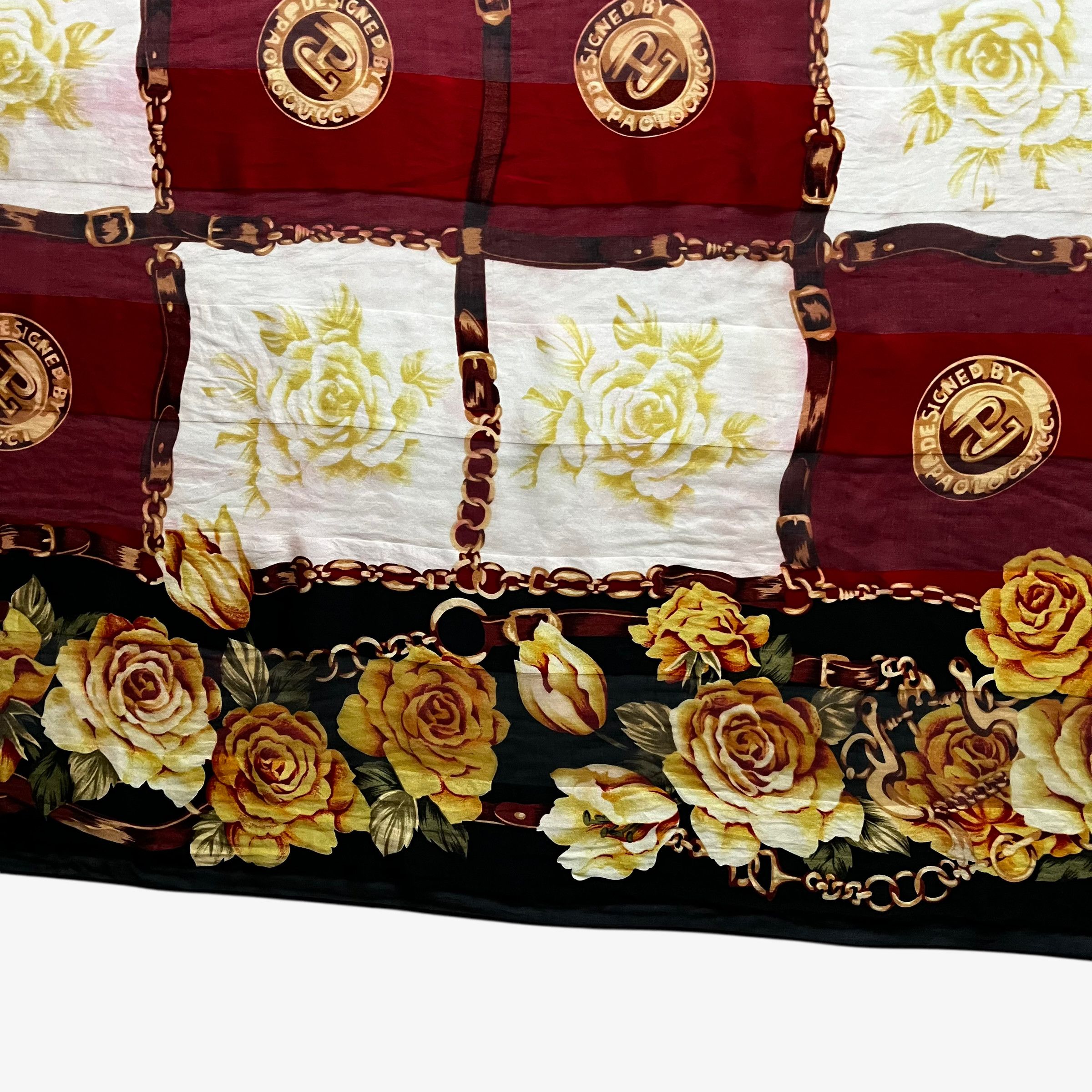 Paolo Gucci Vintage 80s Paolo Gucci Equestrian Buckle Floral Silk Scarf Size ONE SIZE - 8 Thumbnail