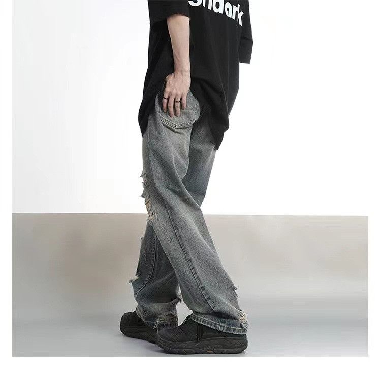 Japanese Brand Men's street hiphop loose distressed washed ripped jeans Size US 32 / EU 48 - 6 Thumbnail