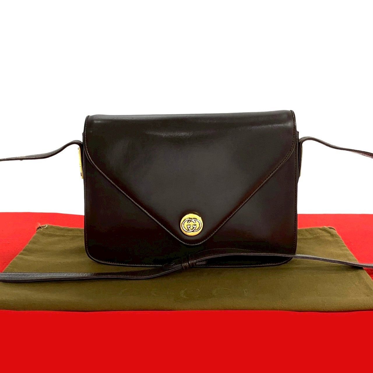 Gucci Gucci Old Gucci GG Logo Leather 2Way Shoulder Bag Handbag Leather Shoulder Bag in Brown, Women's