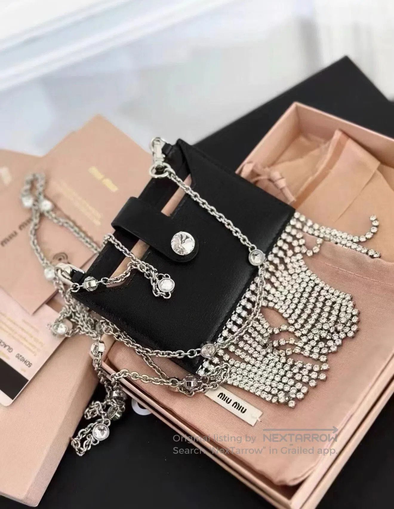 Miu Miu Miumiu Crystal Tassel Chain Crossbody Card Case. Size ONE SIZE - 7 Thumbnail