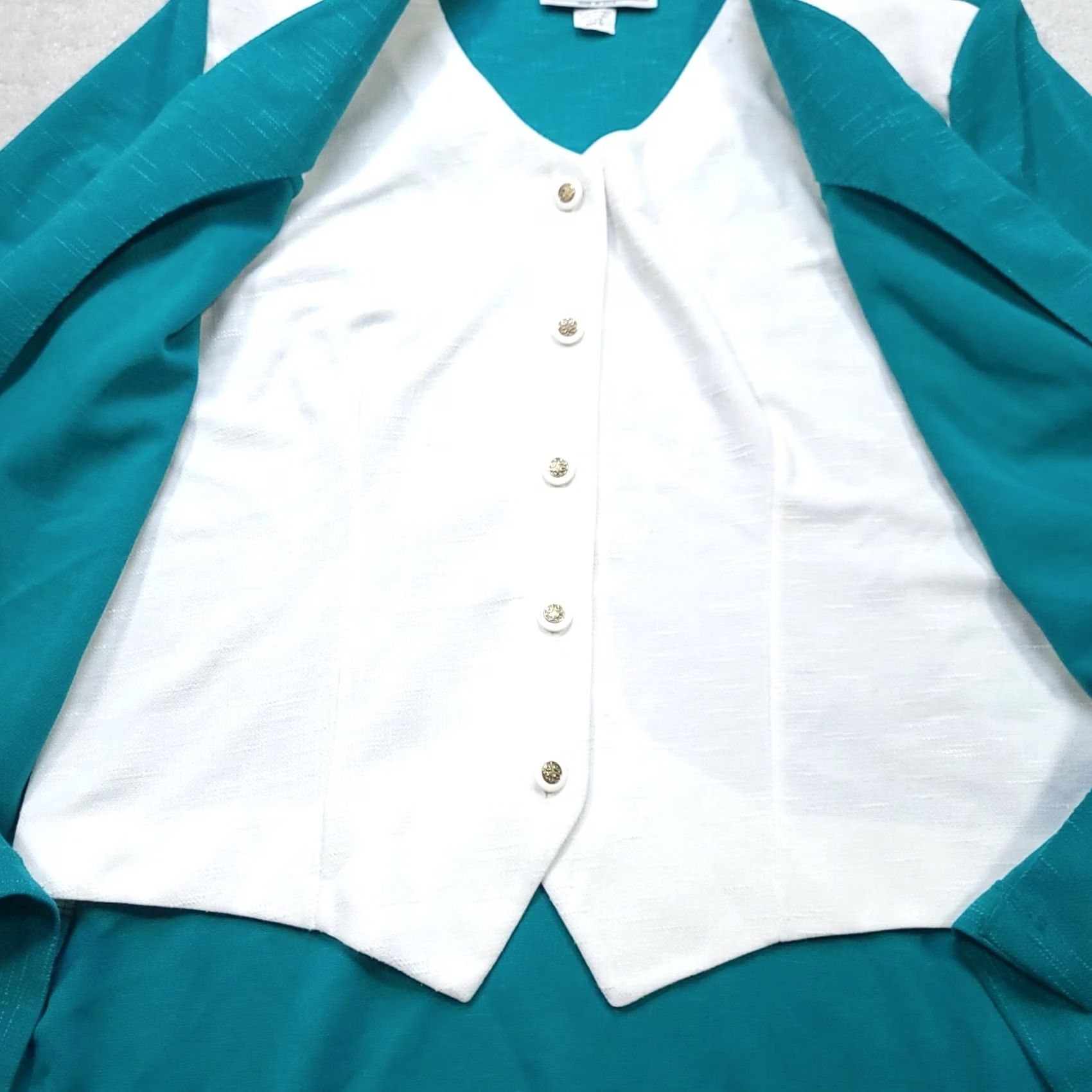Vintage VINTAGE Pablo Collection Blouse Shirt Women's 16 Teal Blue 1980s USA Made Secretary/Geek Embellished Front-Shoulder Pads Mens/ Womens Size XXL / US 16-18 / IT 52-54 - 5 Thumbnail