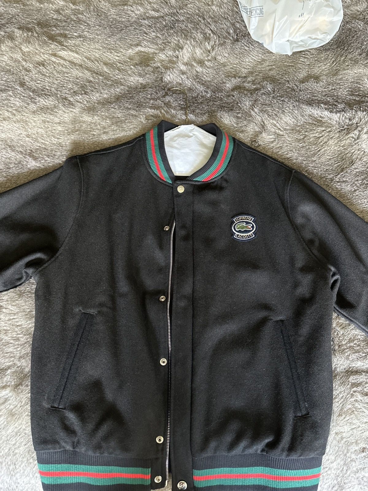 Lacoste × Supreme Supreme x Lacoste Wool Varsity Black Jacket 