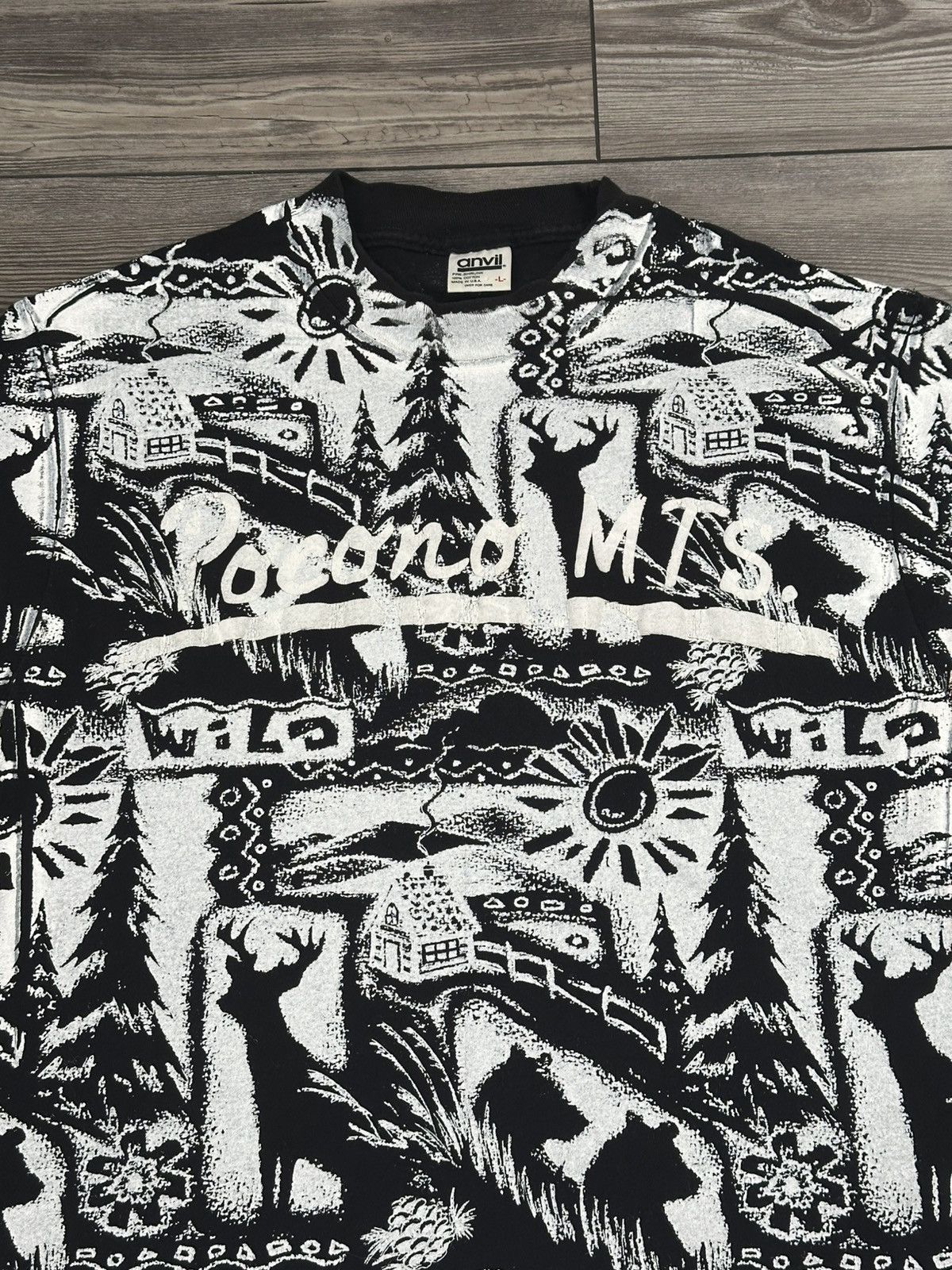 Anvil Vintage 90’s Pocono Mountains Nature Animal AOP T Shirt Size US L / EU 52-54 / 3 - 3 Thumbnail