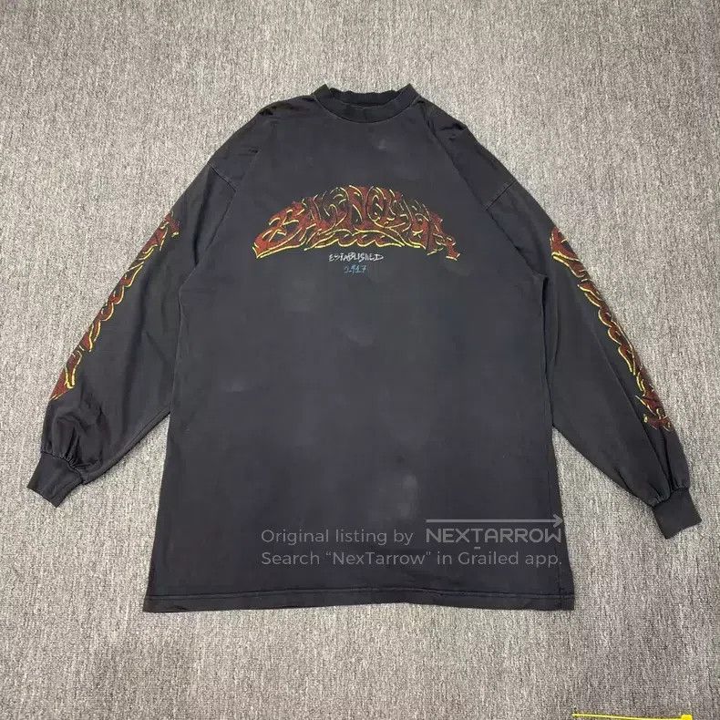 Balenciaga Balenciaga Washed Black Flame Disaster Long Sleeve Sweatsh Size US M / EU 48-50 / 2 - 1 Thumbnail