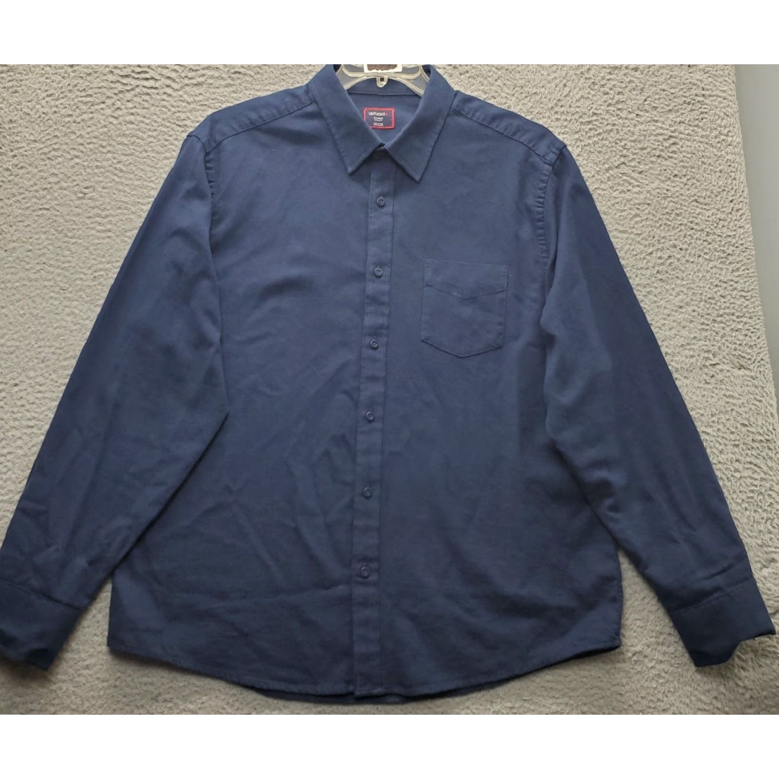 UNTUCKit UNTUCKit Shirt: Mens XL Navy Button-Up Long Sleeve Collared Chest Pocket Plain Solid Regular Fit Size US XL / EU 56 / 4 - 2 Thumbnail