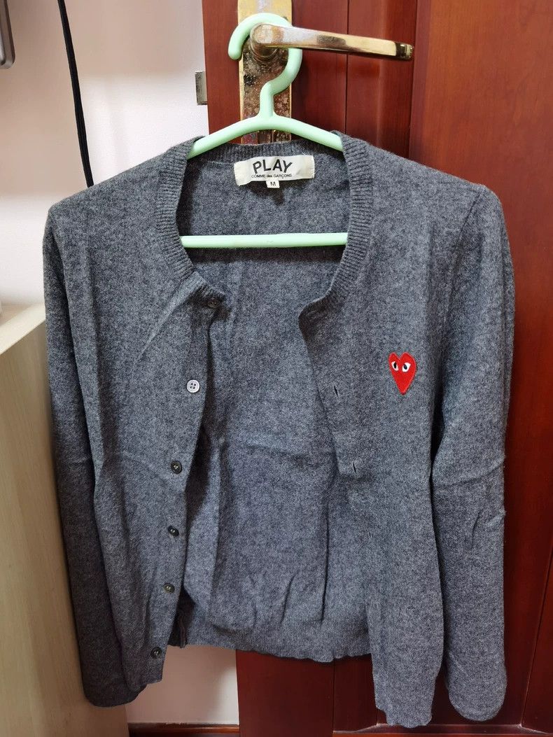 CDG PLAY Grey Cardigan Sweater - dmc