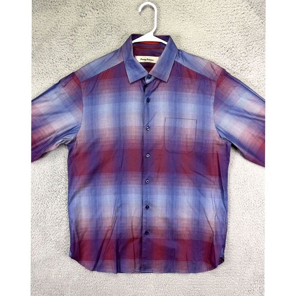 Tommy Bahama Tommy Bahama Shirt Adult Medium Red Blue Ombre Silk Blend Button Up Mens Size US M / EU 48-50 / 2 - 2 Thumbnail